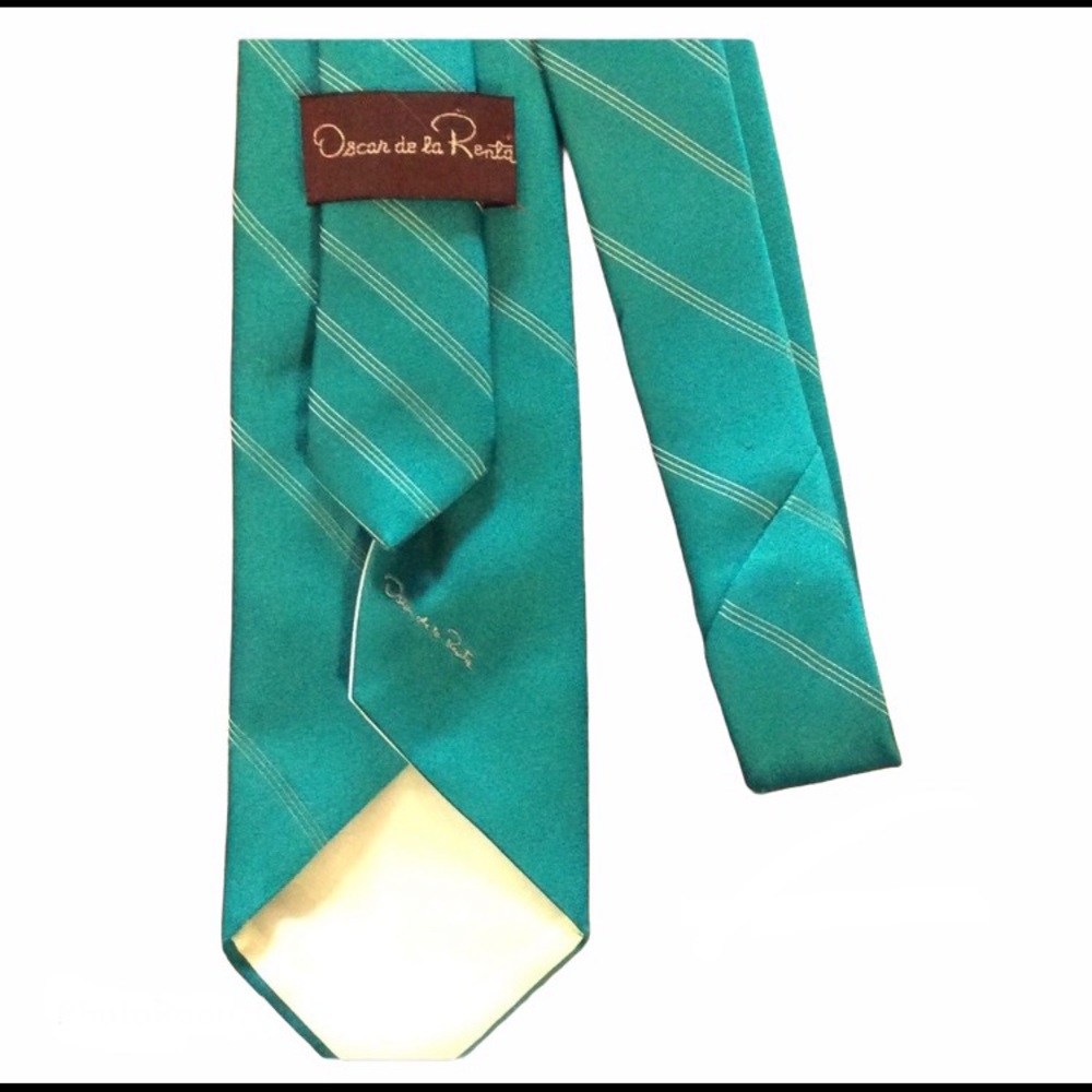 Oscar de la Renta teal & white striped sil…